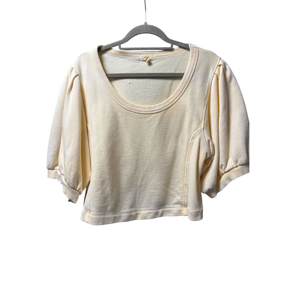 Aerie Seams Right Pale Yellow Short Sleeve Sweatshirt XL